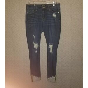 Judy Blue Mid-Rise Jeans Stretch 32x37 Distressed Women's 11/30 Diagonal Hem